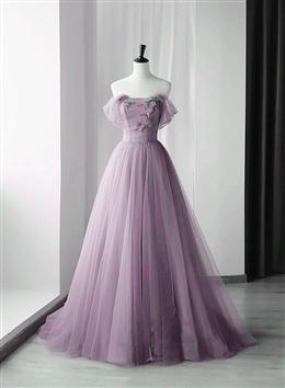 Picture of Elegant Tulle Long Party Dresses with Flowers, A-line Tulle Evening Dresses Prom Dresses